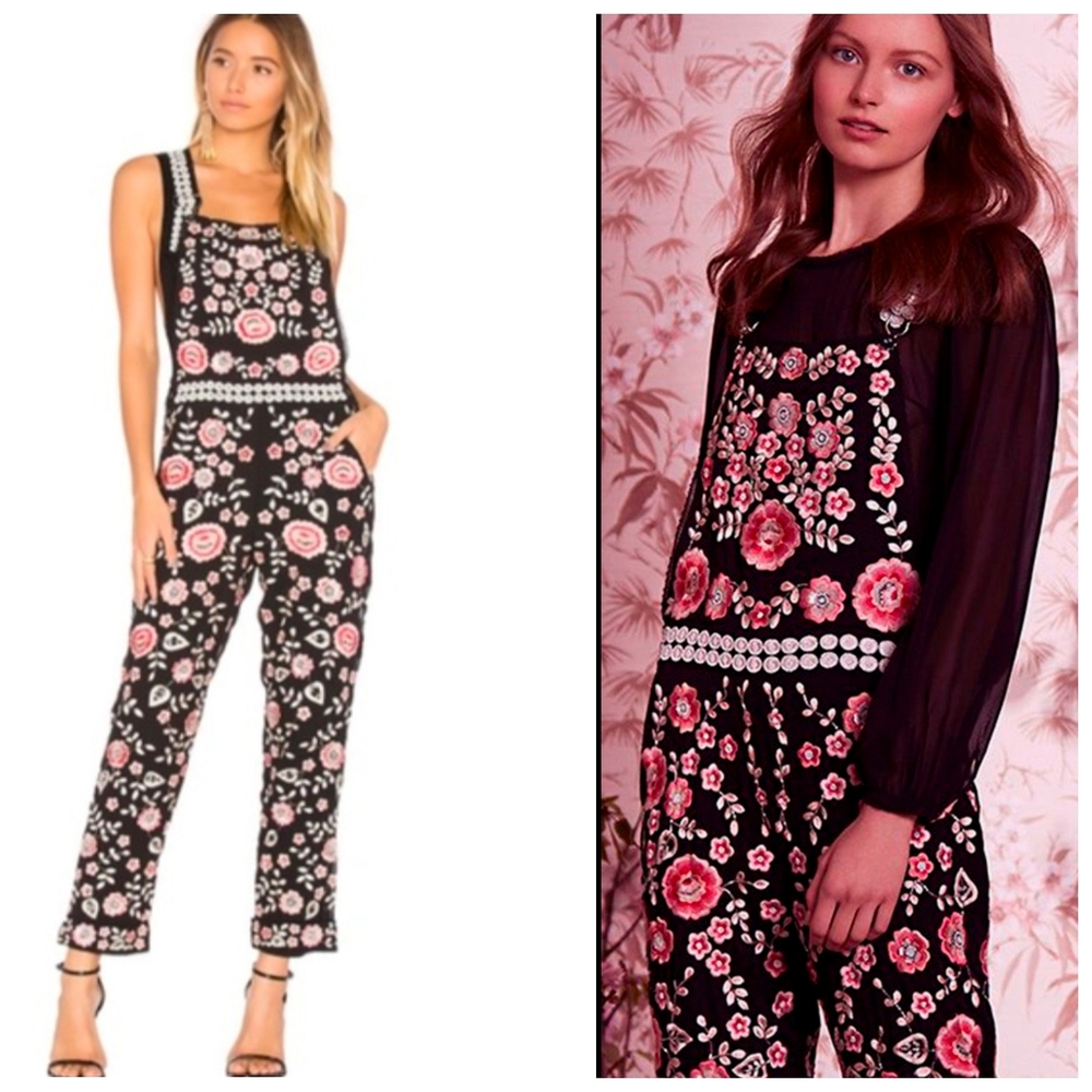 Needle & Thread Flower Foliage Overalls Jumpsuit XS - Embroidered Beaded Floral
